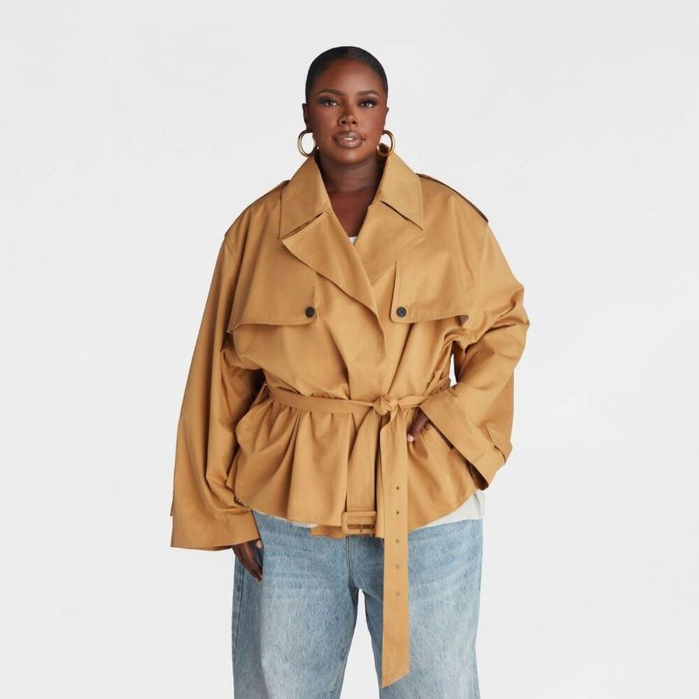 Plus Size Tan Belted Trench Jacket